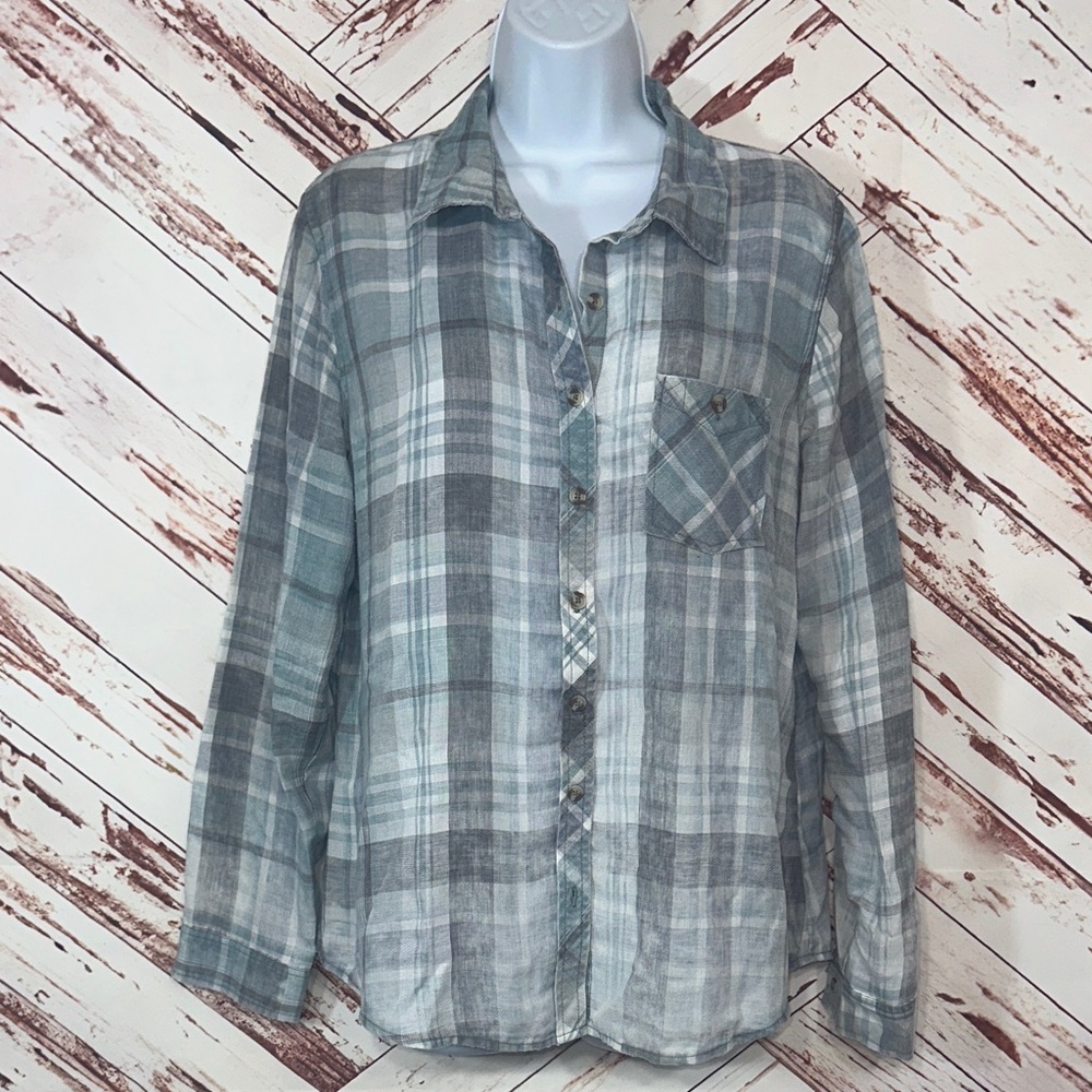 Maurices Gray Plaid Button Down Shirt